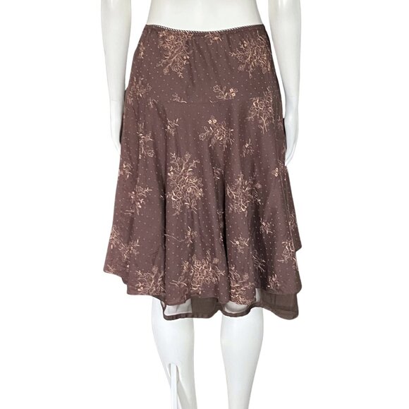 Vintage Y2K 100% Cotton Brown Embroidered Floral Midi Skirt Boho Girlhood XS/S - Picture 5 of 10